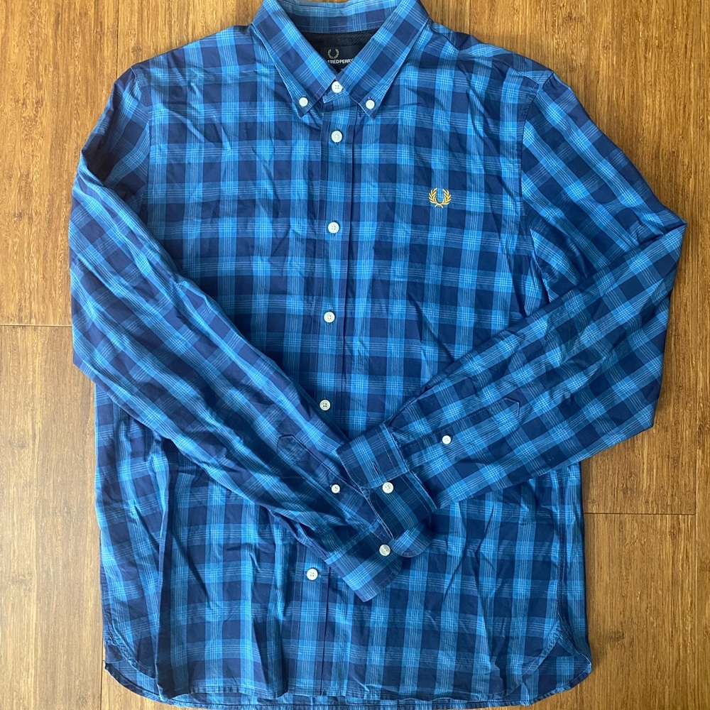 Fred Perry Men’a Blue Plaid Dress Shirt